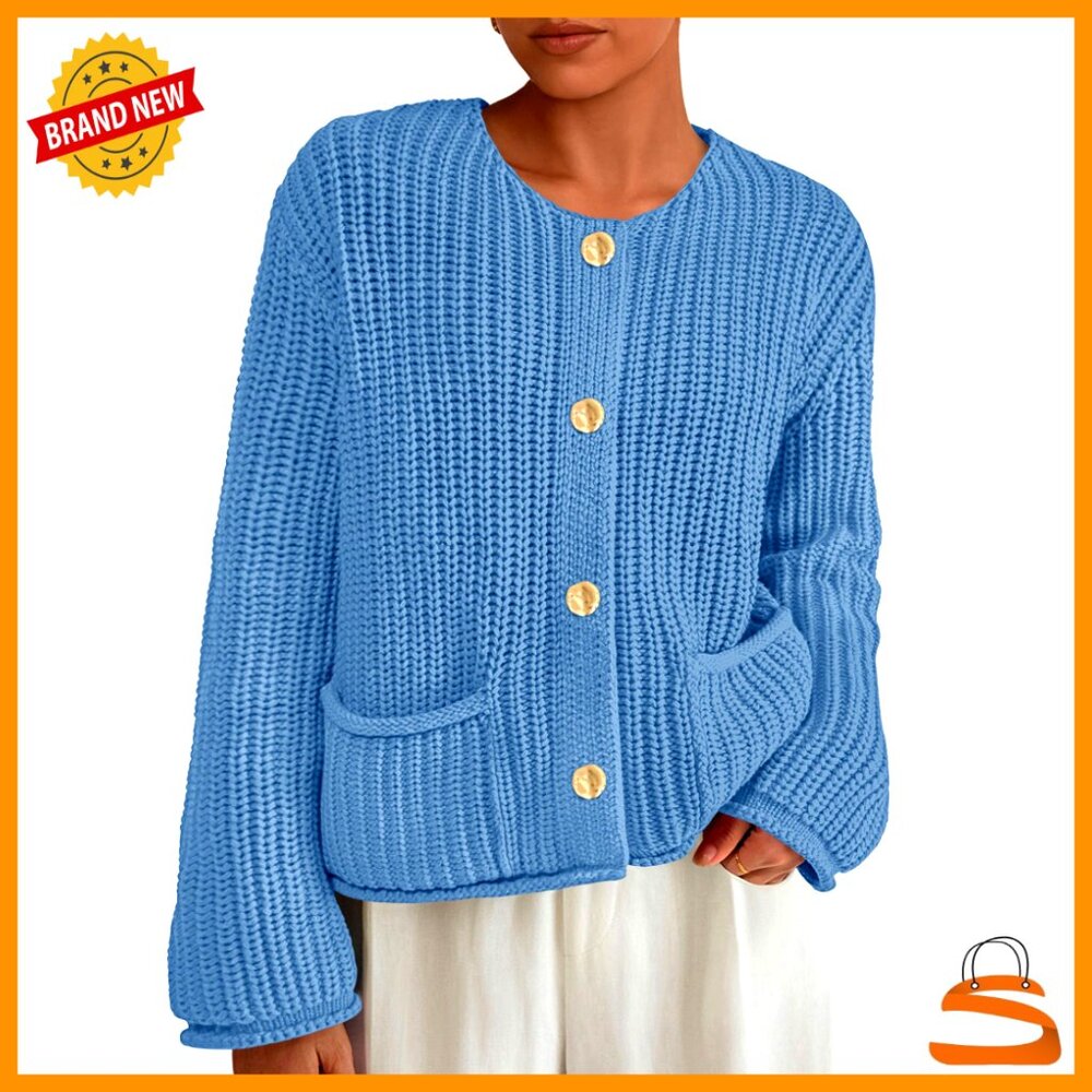 Oversized Chunky Knit Cardigan Sweater With Pockets Loose Fit Fall Winter